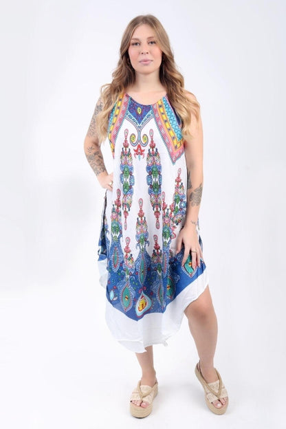 Vestido Trapézio Ajustável Jardim Étnico Viscose Ajustável Coleção Premium 3244