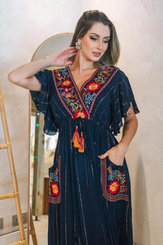 Vestido Longo Alvorecer Indiano Bordado Coleção Luxo 2391