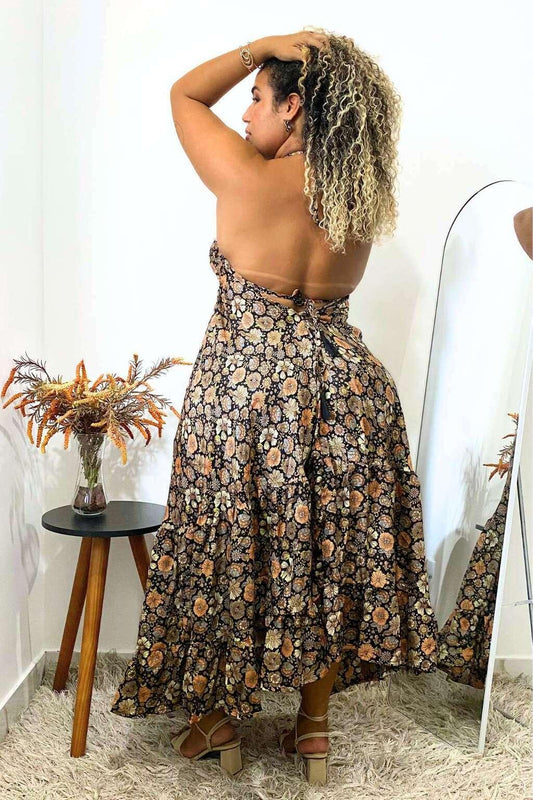 Vestido Indiano Longo Encanto Paisley Seda Coleção Premium 1868