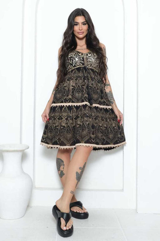 Vestido Curto Bordado Caminho do Deserto Coleção Luxo Boho 1928