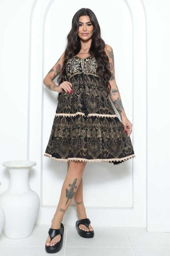 Vestido Curto Bordado Caminho do Deserto Coleção Luxo Boho 1928