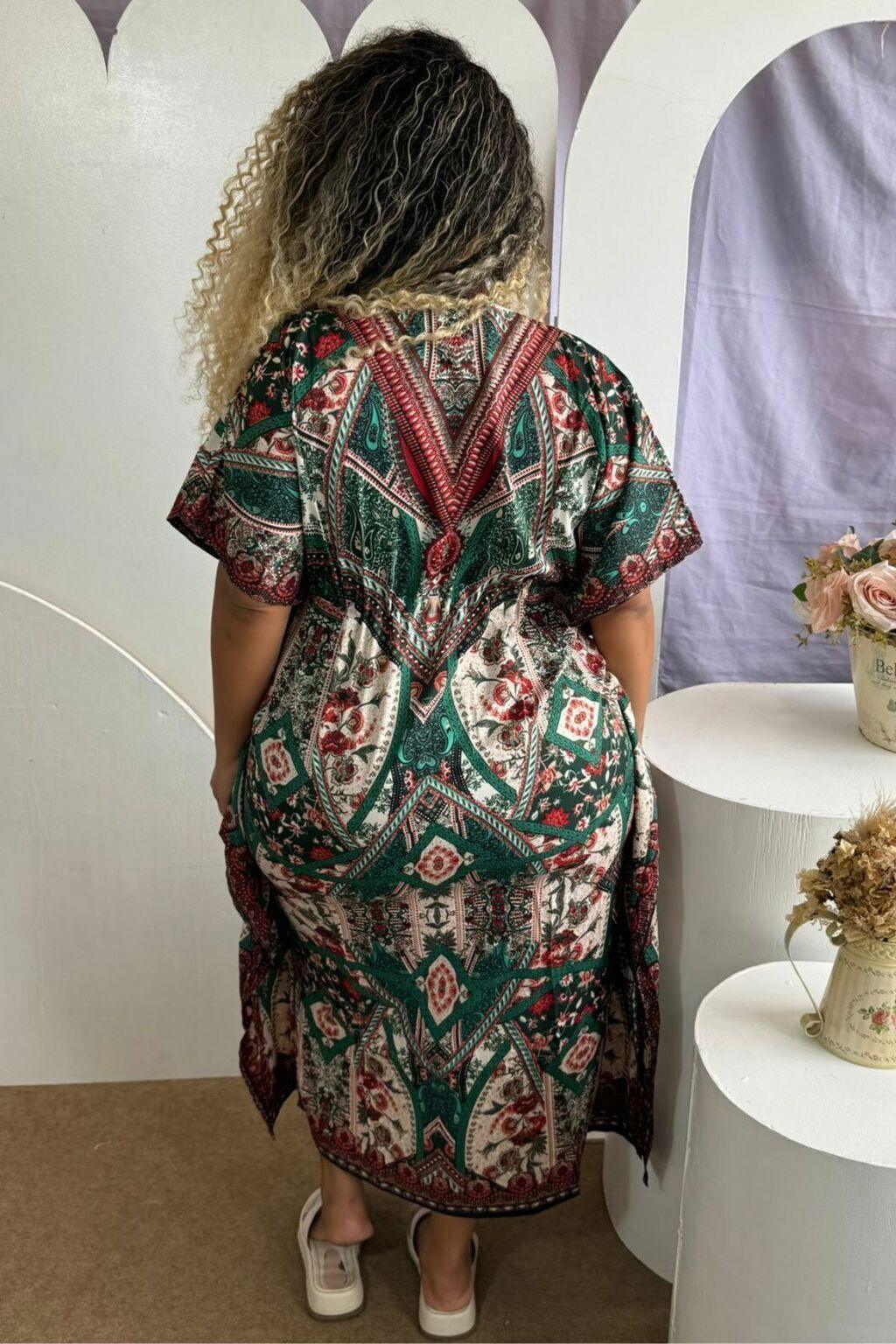 Kaftan Longa Amanhecer Indiano Moda Boho Ajustável Coleção Premium 9755