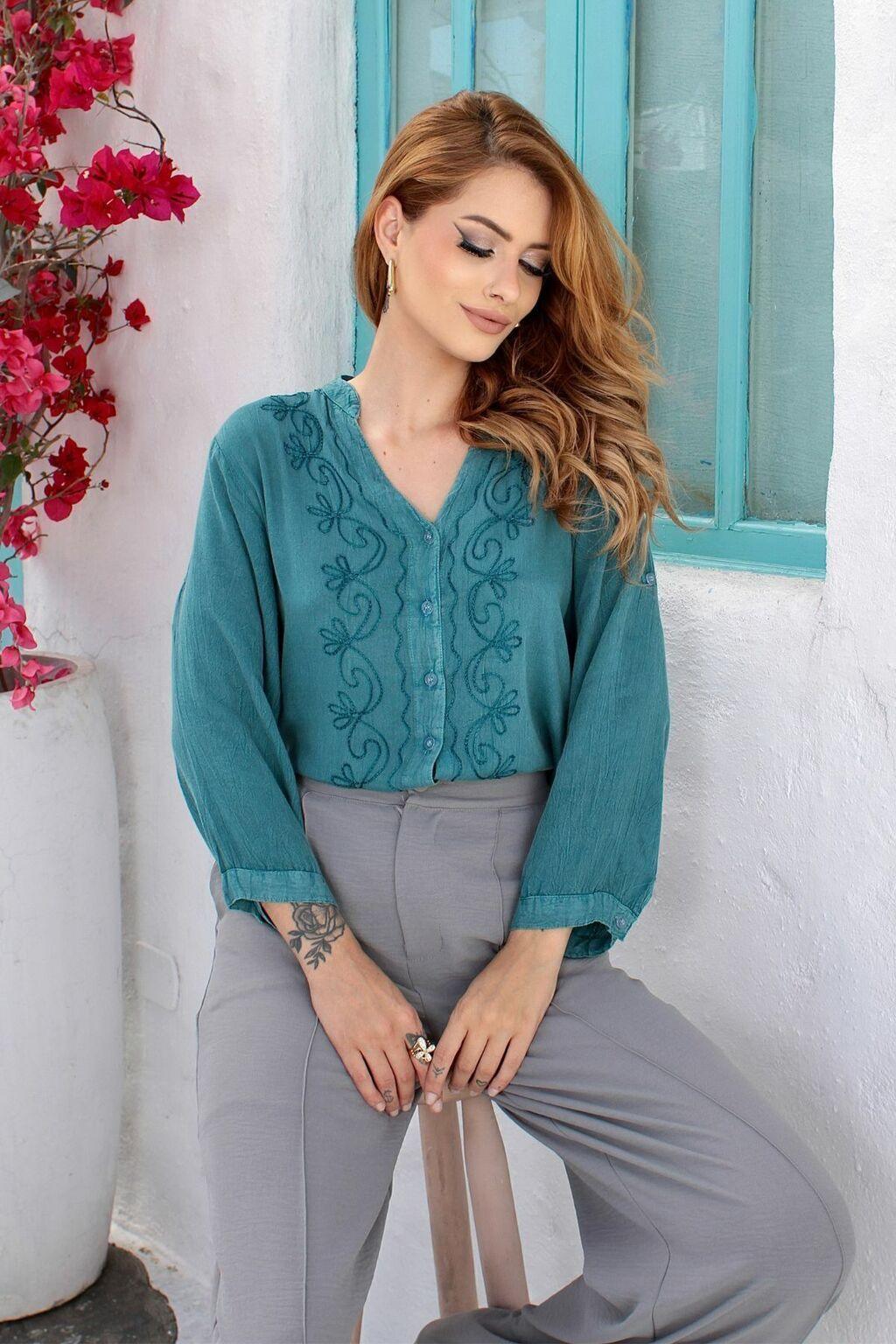 Bata Indiana Agatha Tunica Bordada Manga Longa Boho Coleção Premium 7451