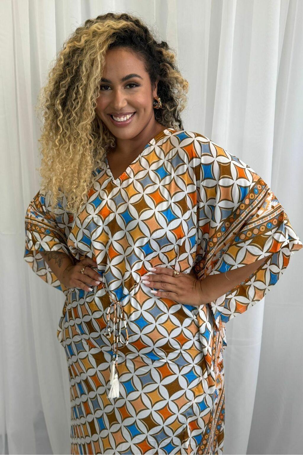 Kaftan Longa Seda Indiana Sonho Boho Coleção Premium 1275