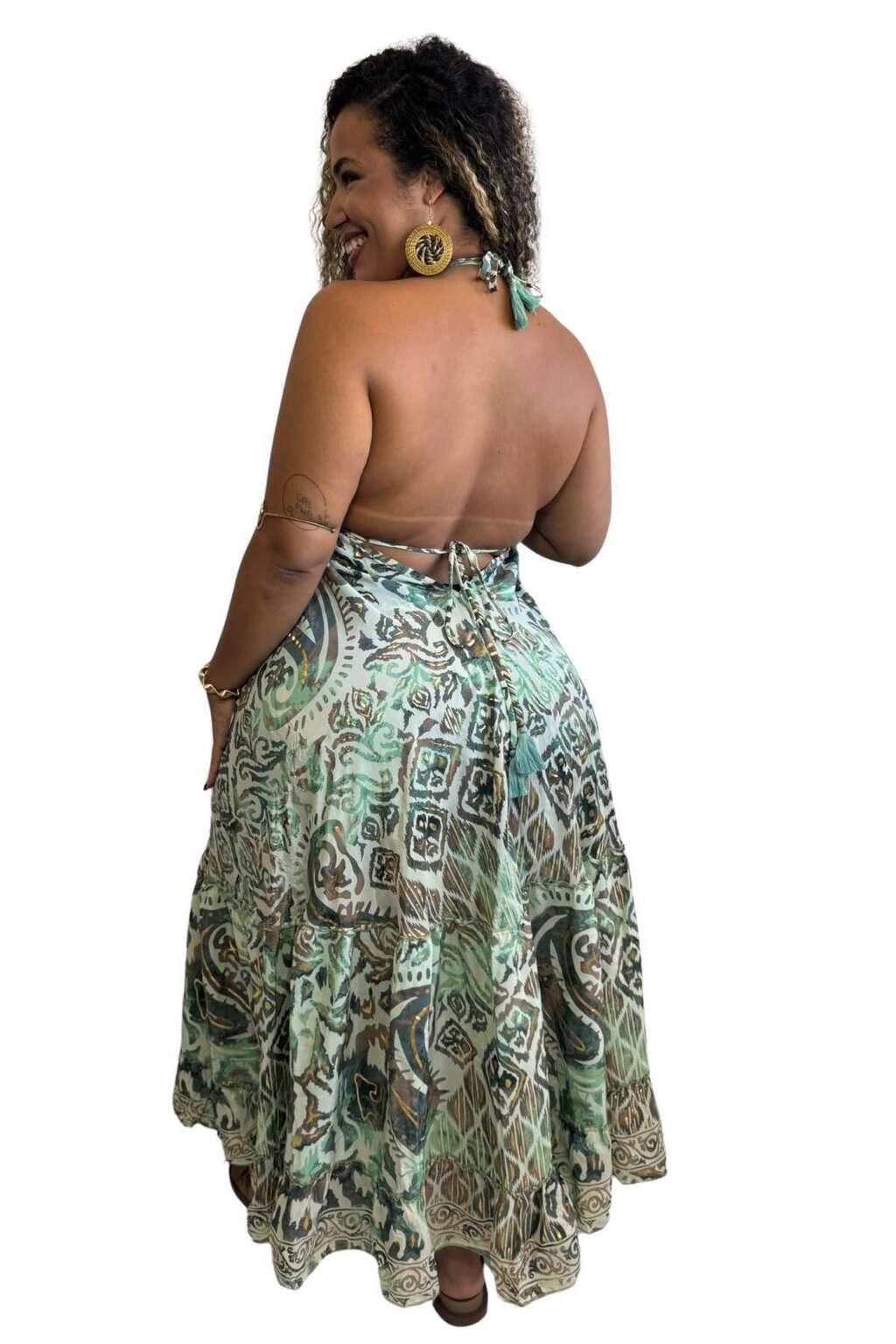 Vestido Longo Vibe Étnica Boho Vintage Coleção Premium 3515