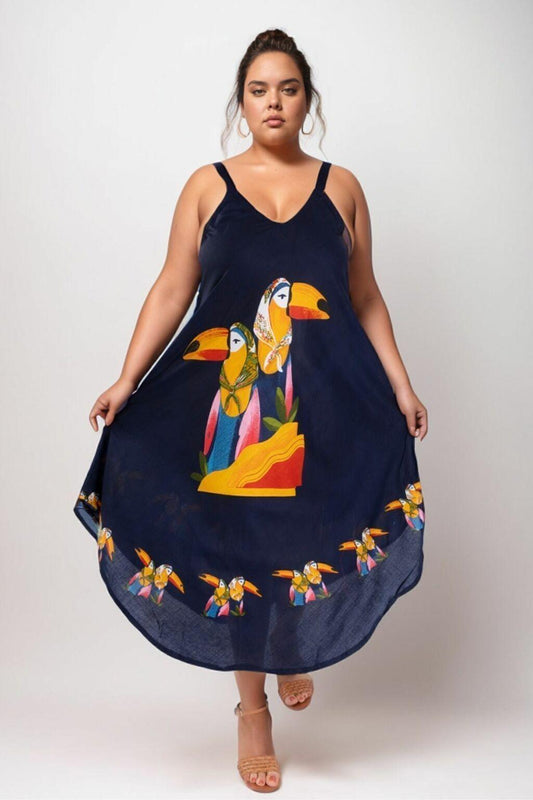 Vestido Trapézio Ajustável Tropical Vibes Soltinho Viscose Coleção Premium 5548
