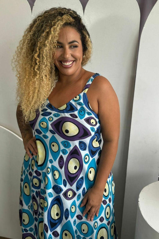 Vestido Trapézio Ajustável Olho Grego Viscose Coleção Premium 5925