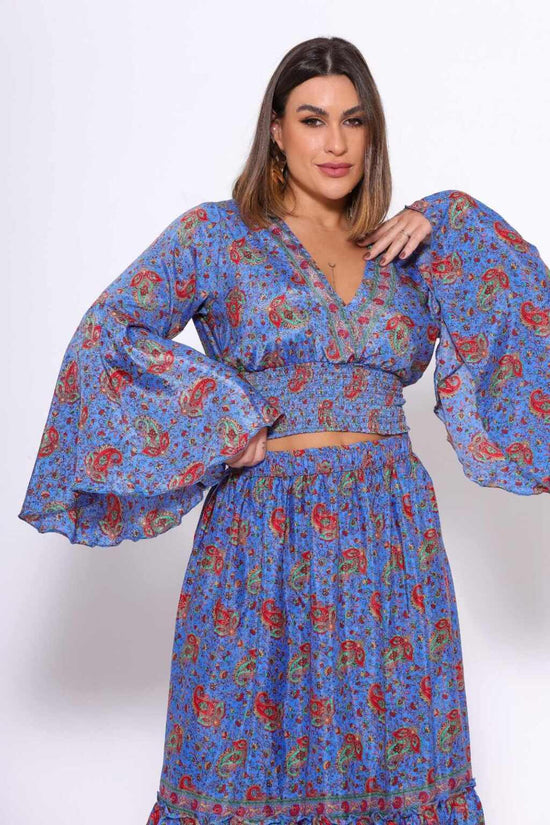 Conjunto Boho Seda Indiana Crooped + Saia Indiana Coleção Premium 3636