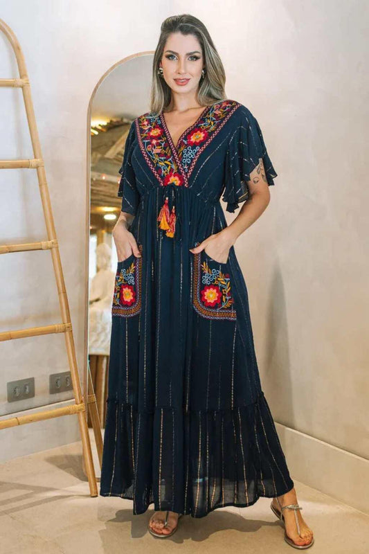 Vestido Longo Alvorecer Indiano Bordado Coleção Luxo 2391
