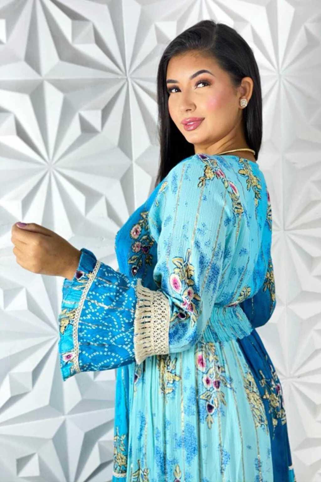 Vestido Boho Longo Alma Livre Bordado Linha Luxo
