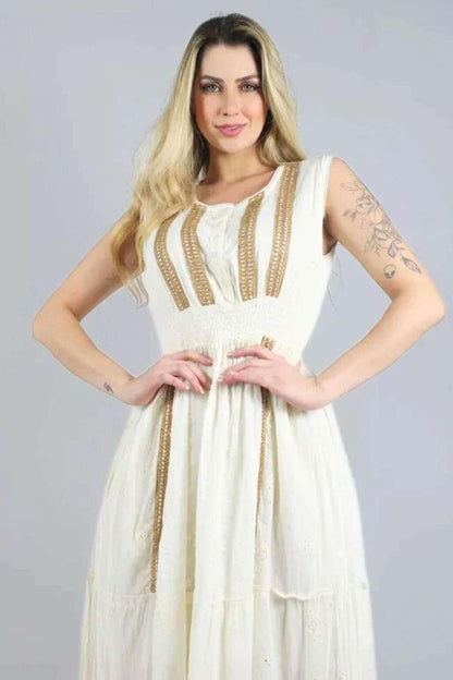Vestido Boho Branco Longo Alma Leve Bordado Coleção Luxo c1 4171.