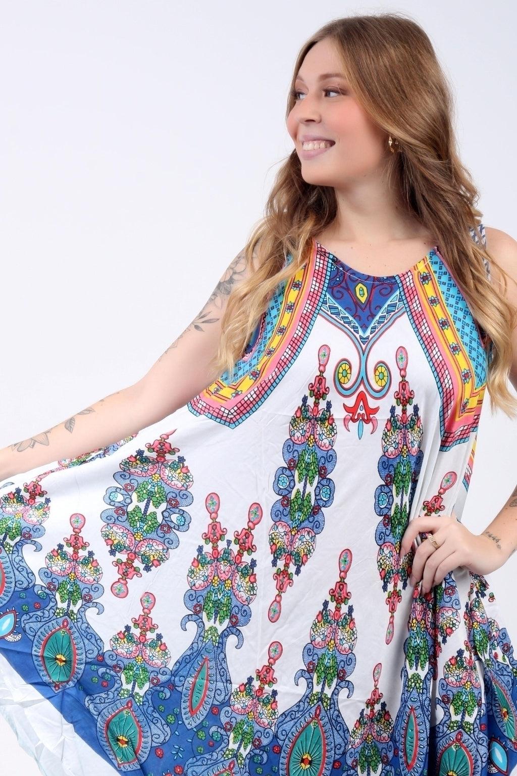 vestido trapézio ajustável jardim étnico viscose ajustável coleção premium 3244