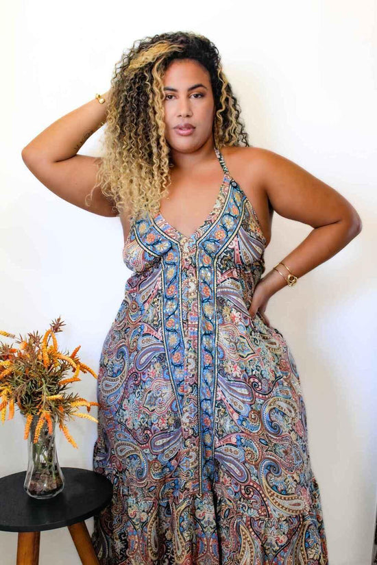 Vestido Indiano Longo Encanto Paisley Seda Coleção Premium 3373