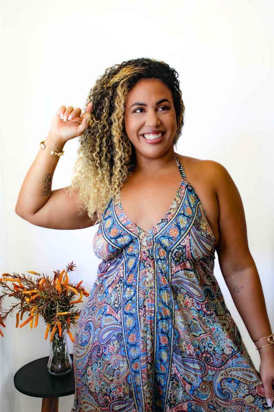 Vestido Indiano Longo Encanto Paisley Seda Coleção Premium 3373