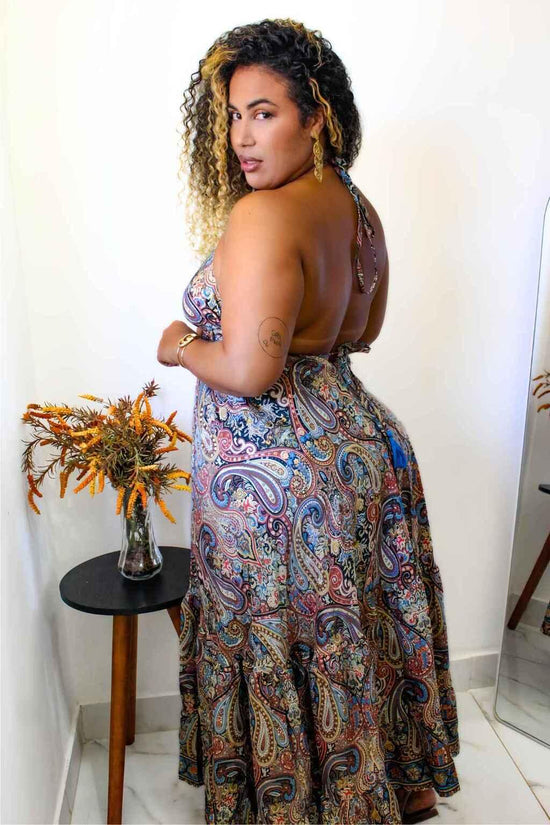 Vestido Indiano Longo Encanto Paisley Seda Coleção Premium 3373