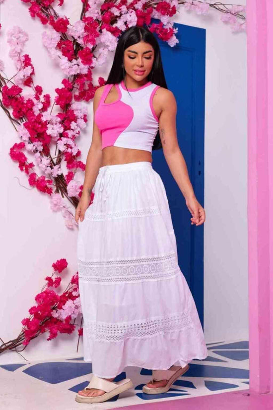 Saia Indiana Branca Longa Boho Branca Celestial Coleção Premium 7124