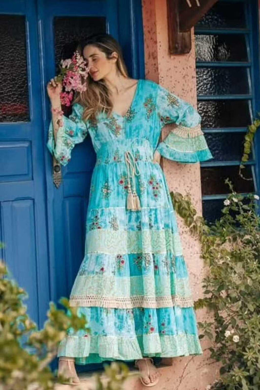 Vestido Boho Longo Alma Livre Bordado Linha Luxo