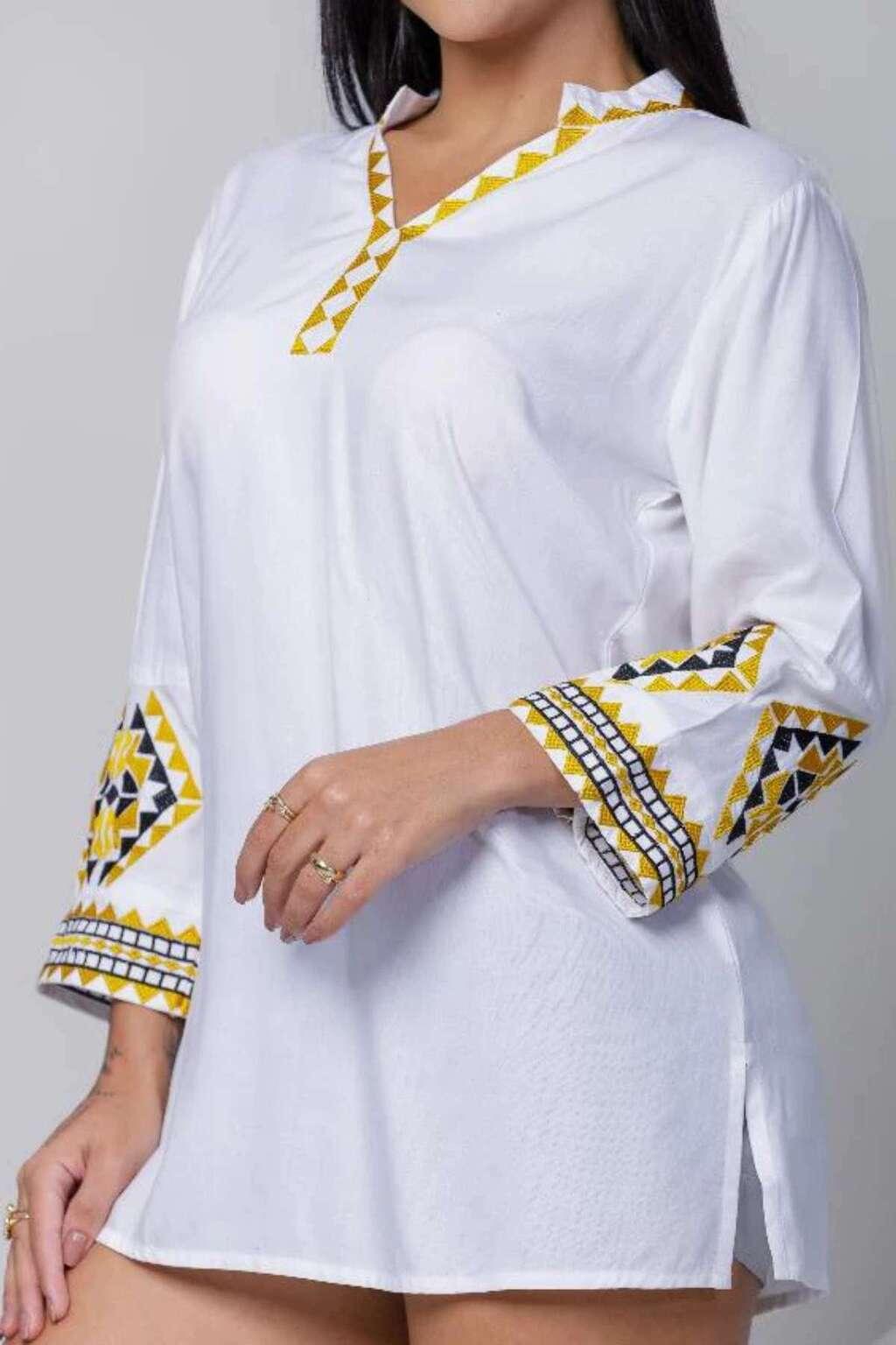 Bata Indiana Branca Sonho Clássico Bordada Algodão Coleção Luxo 7576