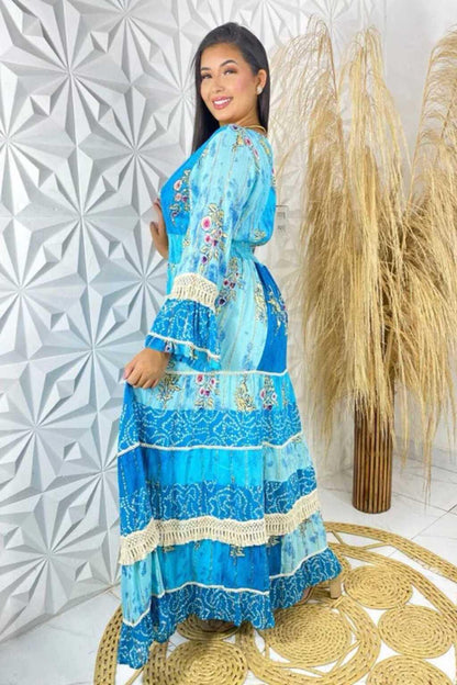 Vestido Boho Longo Alma Livre Bordado Linha Luxo.