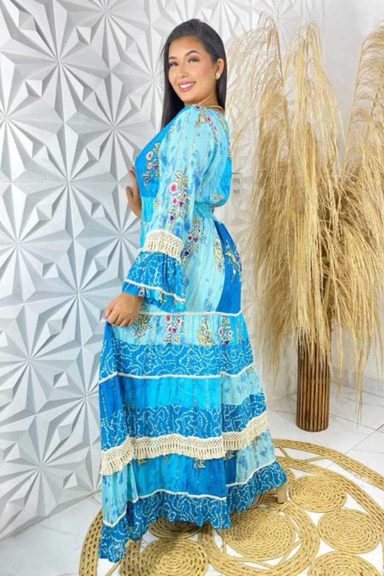 Vestido Boho Longo Alma Livre Bordado Linha Luxo