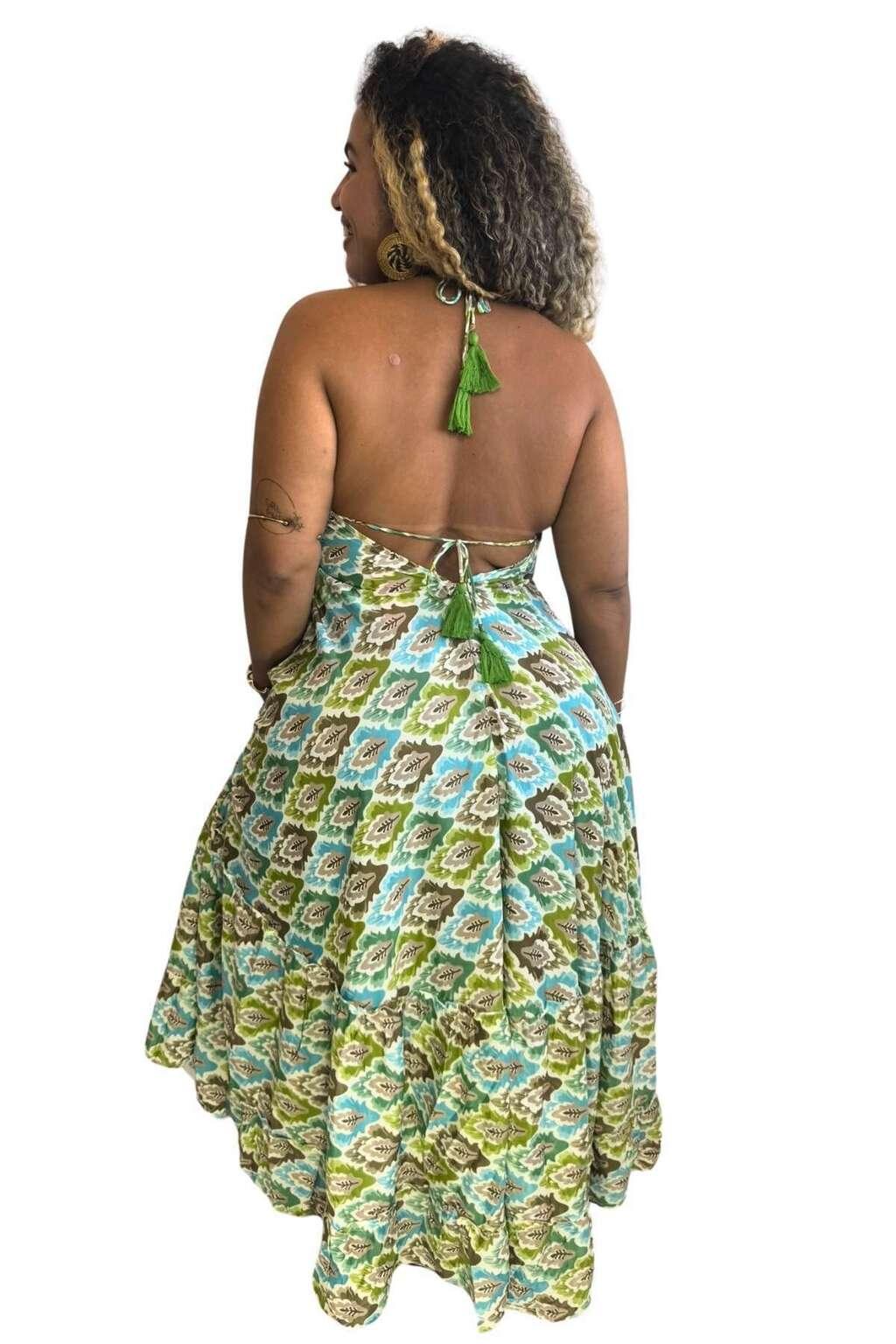 Vestido Longo Vibe Étnica Boho Vintage Coleção Premium 1254