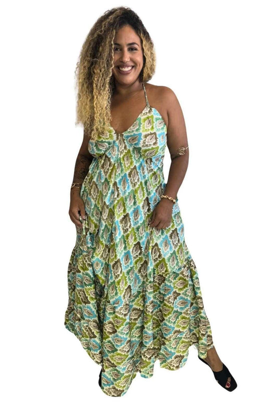 Vestido Longo Vibe Étnica Boho Vintage Coleção Premium 1254