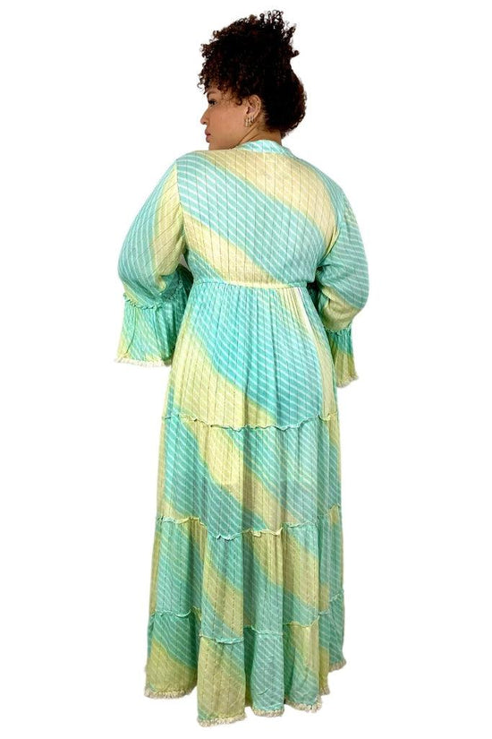 Vestido Boho Longo Green Lurex Manga Longa Coleção Premium 1256
