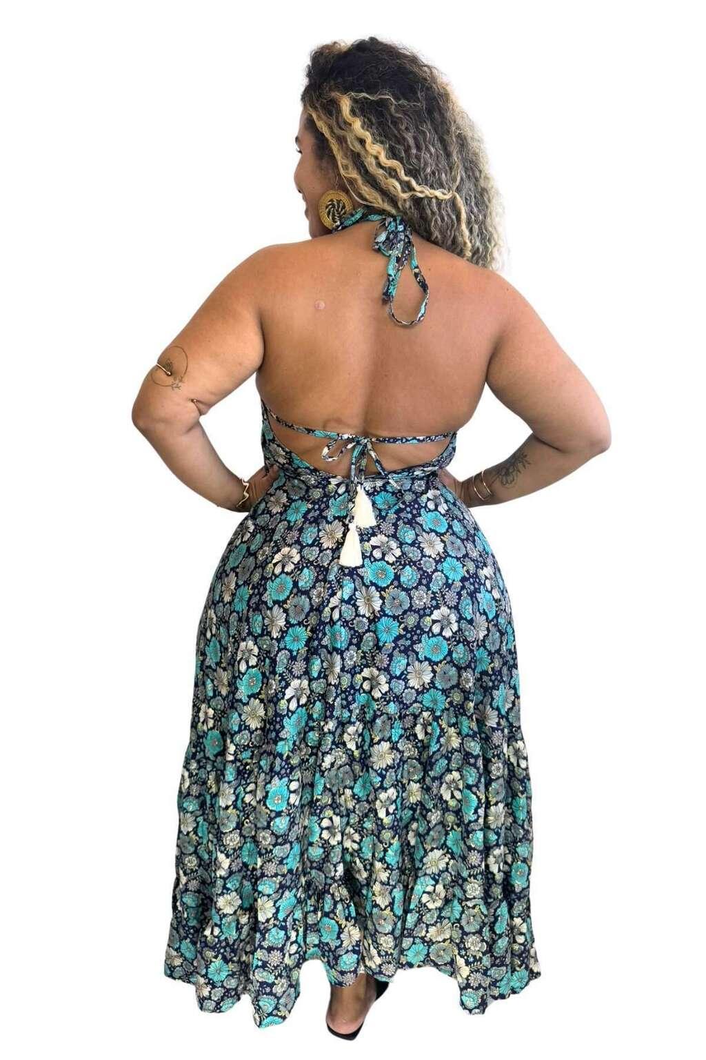 Vestido Longo Vibe Étnica Boho Vintage Coleção Premium 9866