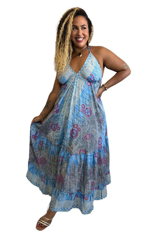 Vestido Longo Vibe Étnica Boho Vintage Coleção Premium 6381