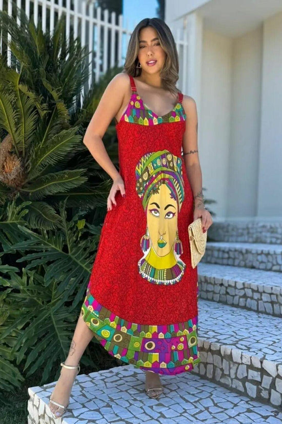Vestido Trapézio Ajustável African Life Viscose Coleção Premium 7393