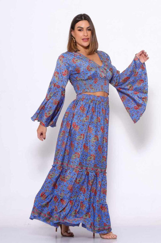 Conjunto Boho Seda Indiana Crooped + Saia Indiana Coleção Premium 3636