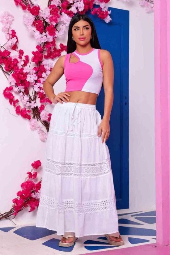 Saia Indiana Branca Longa Boho Branca Celestial Coleção Premium 7124