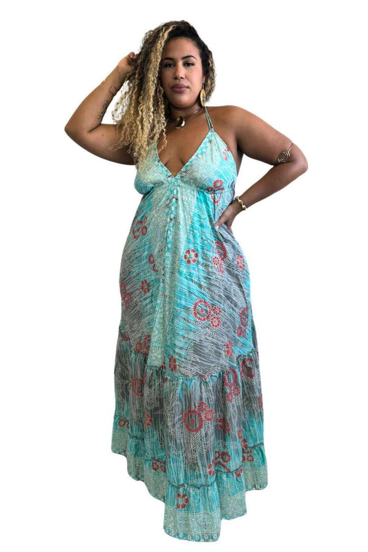 Vestido Longo Vibe Étnica Boho Vintage Coleção Premium 2762
