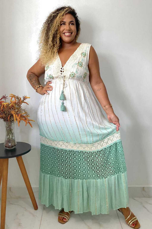 Vestido Longo Luz do Mediterrâneo Bordado Coleção Luxo 9278