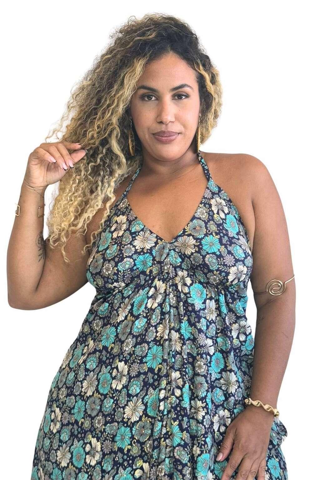 Vestido Longo Vibe Étnica Boho Vintage Coleção Premium 9866