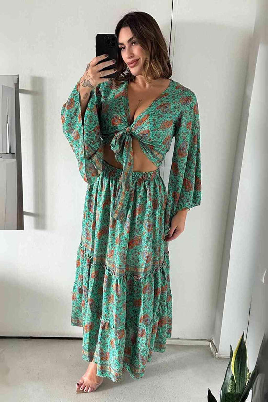 Conjunto Boho Seda Indiana Crooped + Saia Indiana Coleção Premium 6615