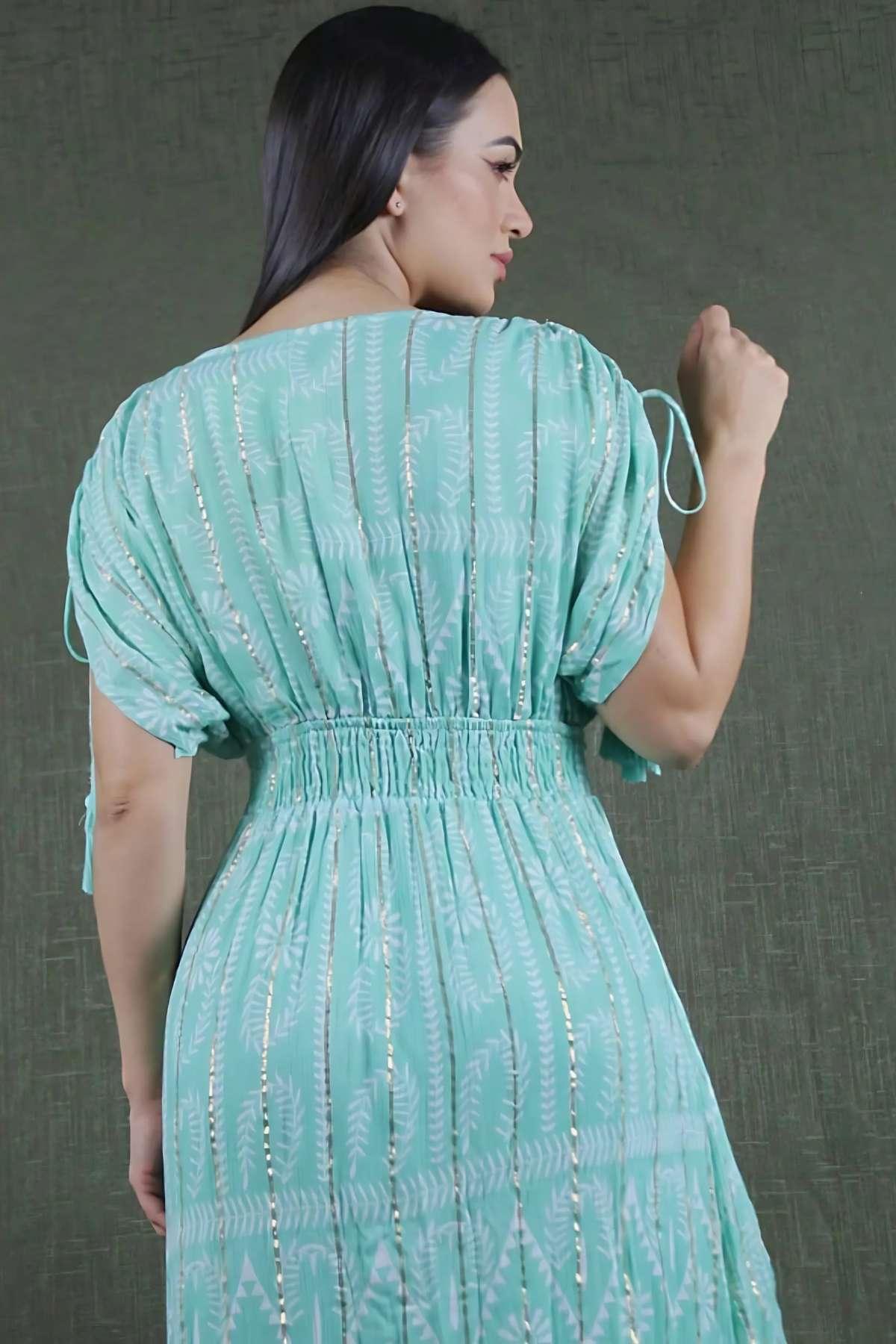 vestido boho longo aurora celeste crepe linha luxo.