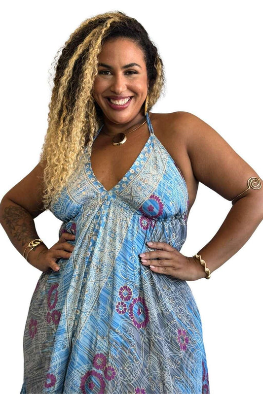Vestido Longo Vibe Étnica Boho Vintage Coleção Premium 6381