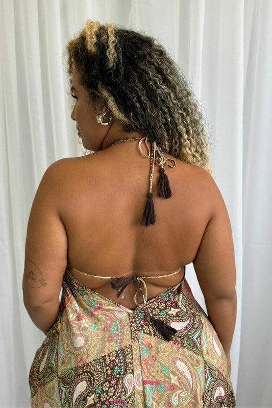 Vestido Longo Vibe Étnica Ajustável Boho Vintage Coleção Premium 8845