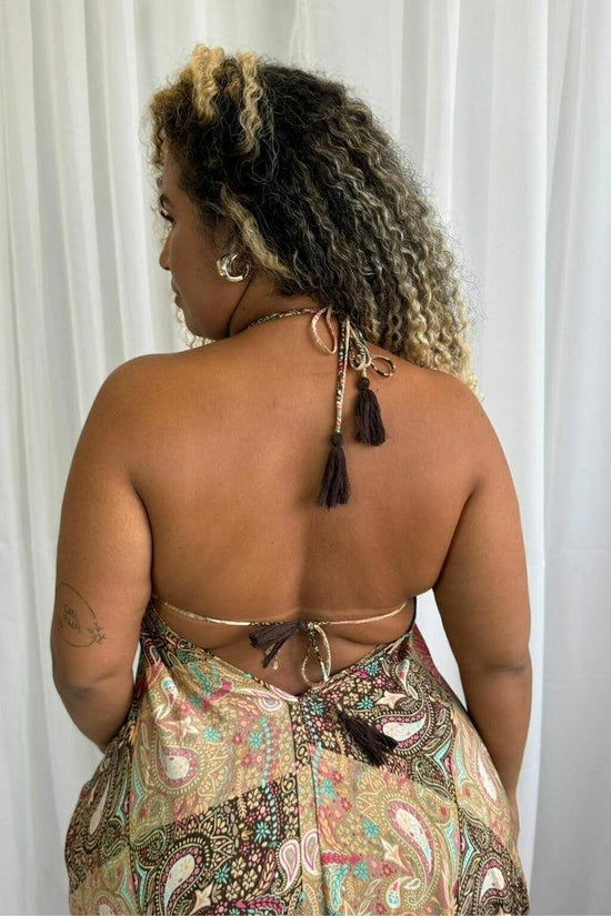 Vestido Longo Vibe Étnica Ajustável Boho Vintage Coleção Premium 8845