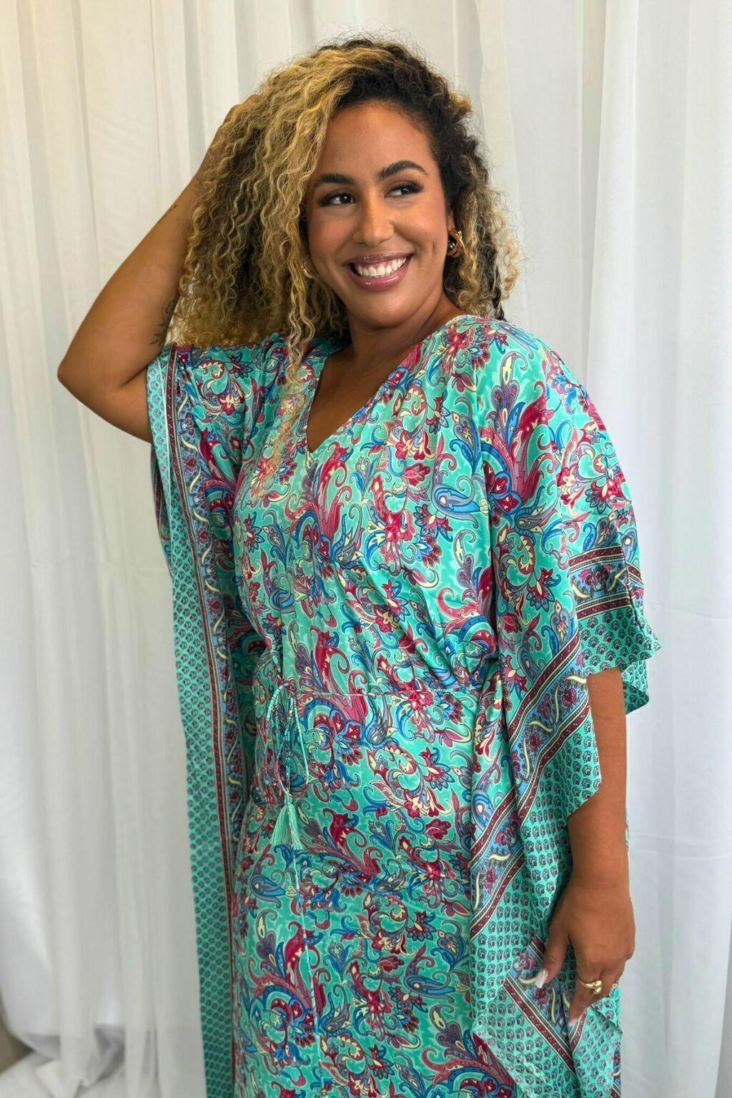 Kaftan Longa Seda Indiana Sonho Boho Coleção Premium 8855