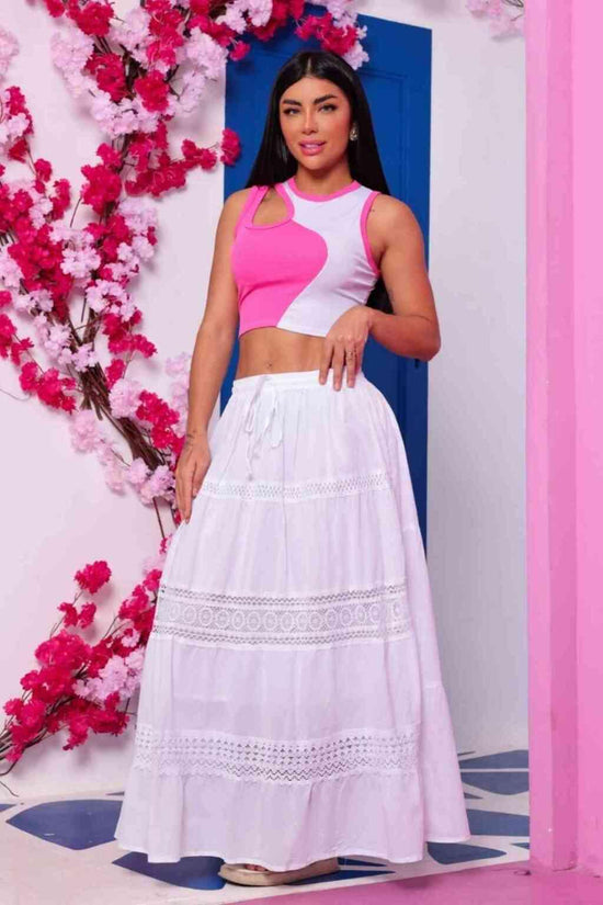 Saia Indiana Branca Longa Boho Branca Celestial Coleção Premium 7124