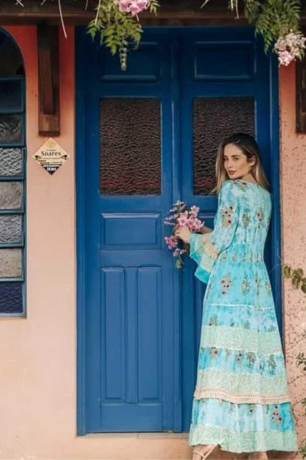 Vestido Boho Longo Alma Livre Bordado Linha Luxo