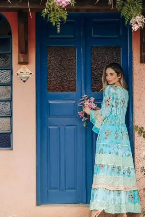 Vestido Boho Longo Alma Livre Bordado Linha Luxo
