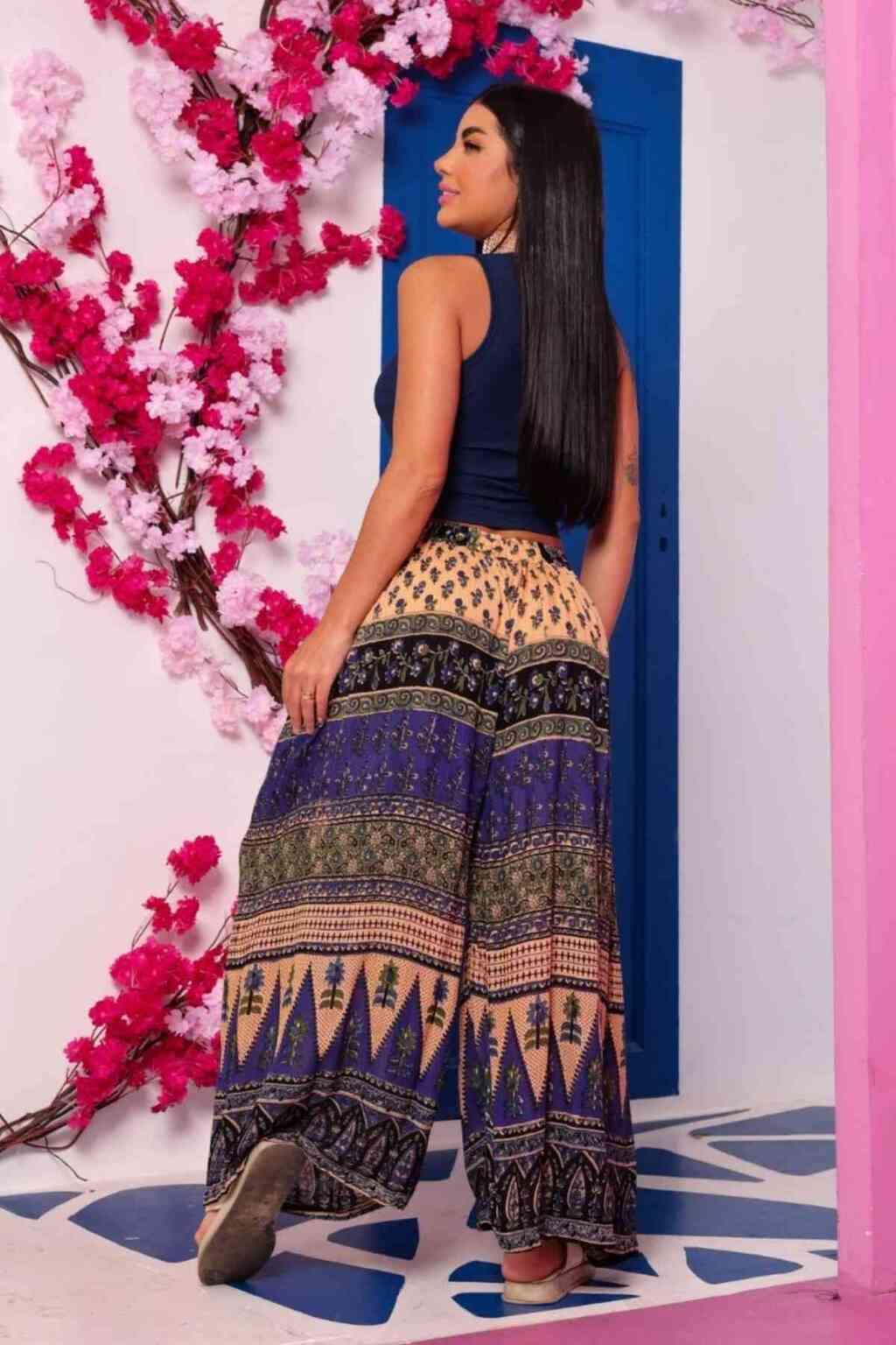 Calça Indiana Panta Ajustável Estampa Maia Viscose 4262