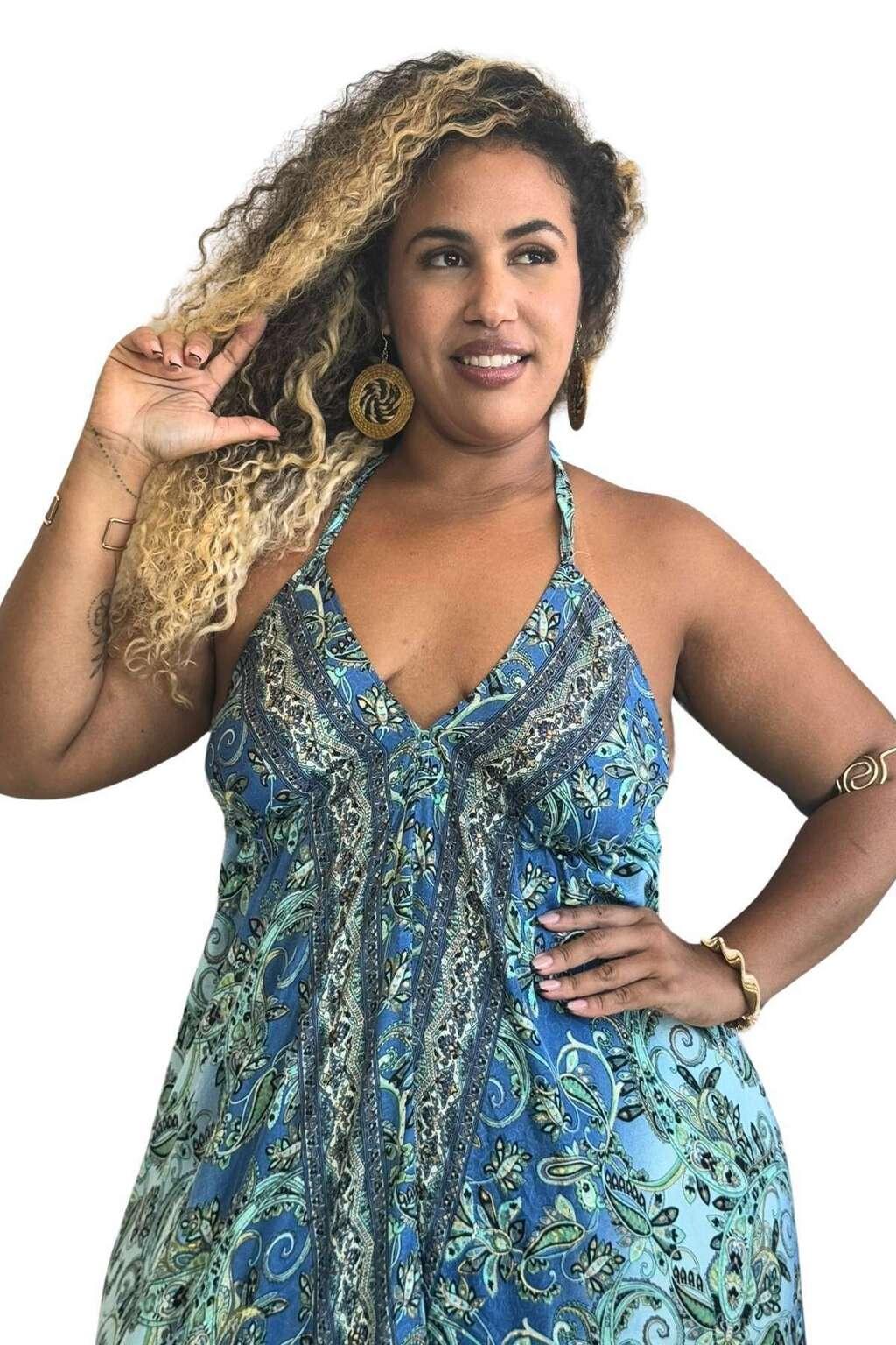 Vestido Longo Vibe Étnica Boho Vintage Coleção Premium 7015