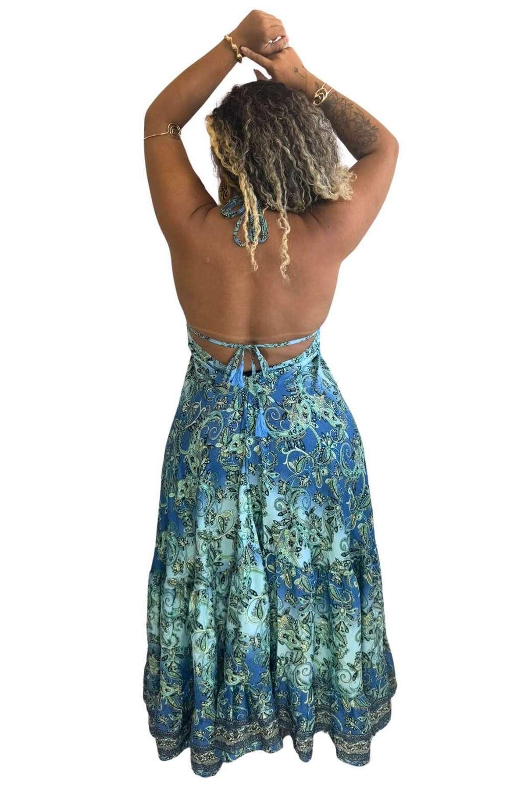 Vestido Longo Vibe Étnica Boho Vintage Coleção Premium 7015
