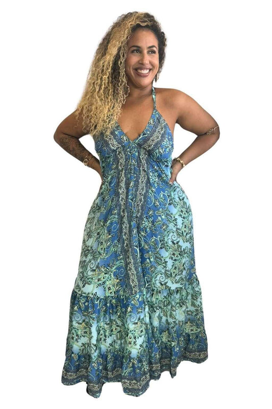 Vestido Longo Vibe Étnica Boho Vintage Coleção Premium 7015