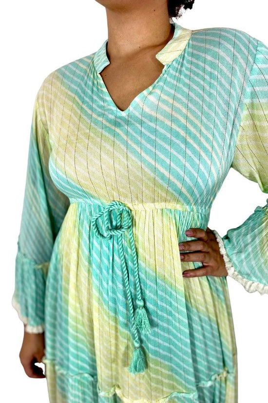 Vestido Boho Longo Green Lurex Manga Longa Coleção Premium 1256