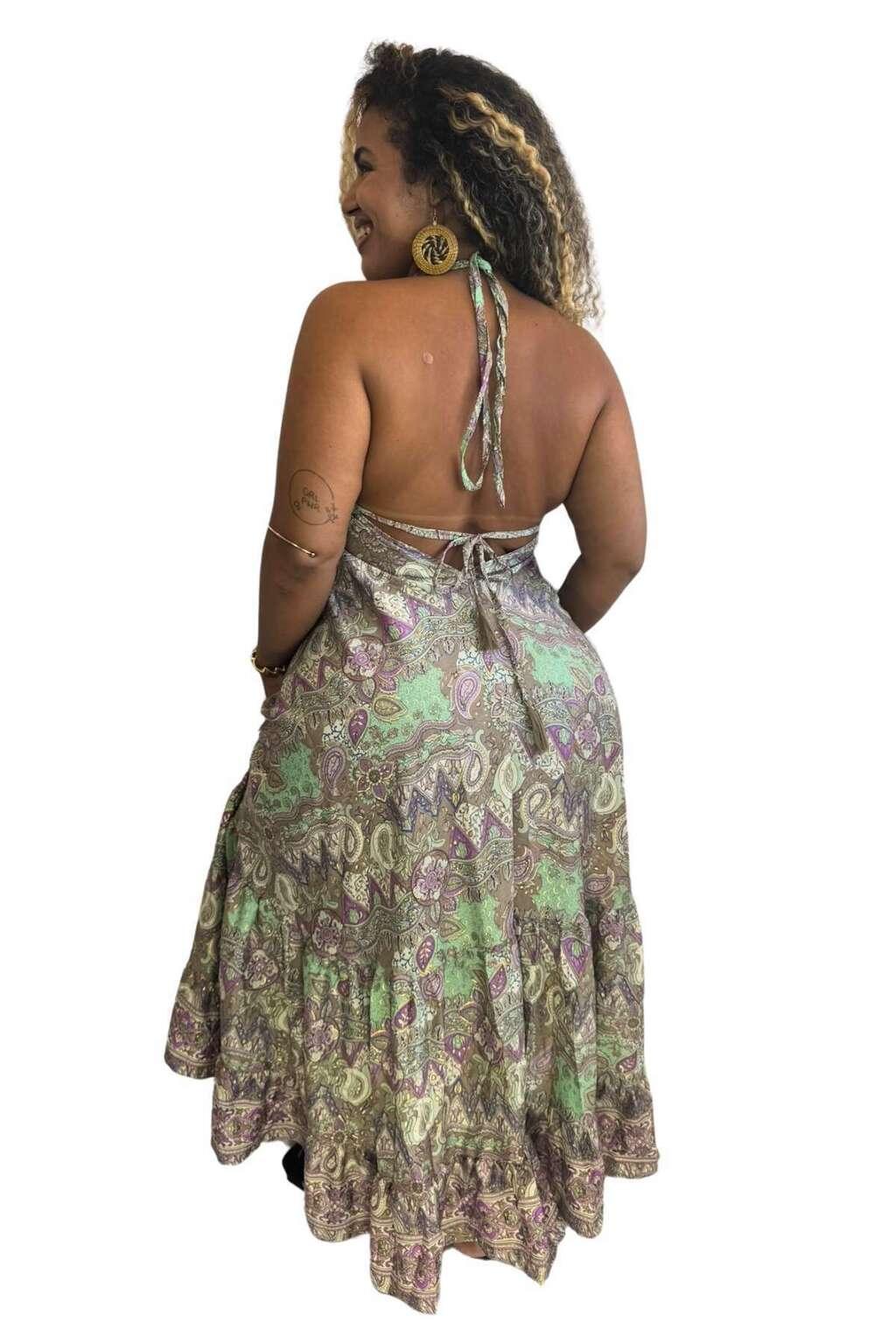Vestido Longo Vibe Étnica Boho Vintage Coleção Premium 5628